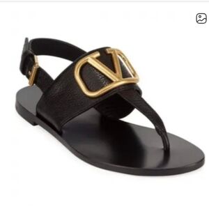Valentino Black Sandals with Gold Accent